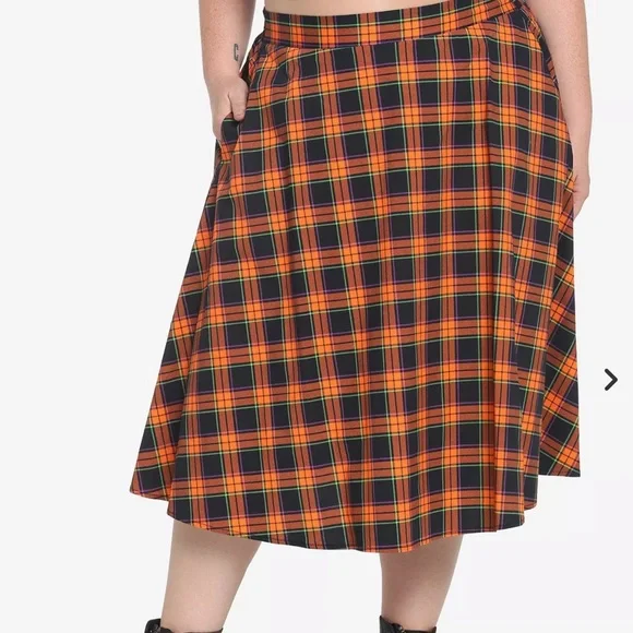 Vibrant Checkered Midi Skirt in Orange and Black - Picture 1 of 4
